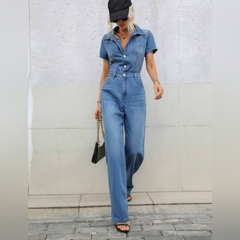 SHEIN Essnce Button Front Denim Jumpsuit